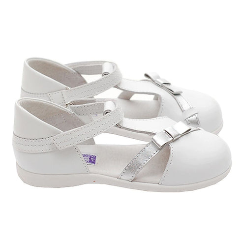 White Silver Bow Mary Jane Style Sandals Toddler 5-Little Girls 2 - SophiasStyle.com